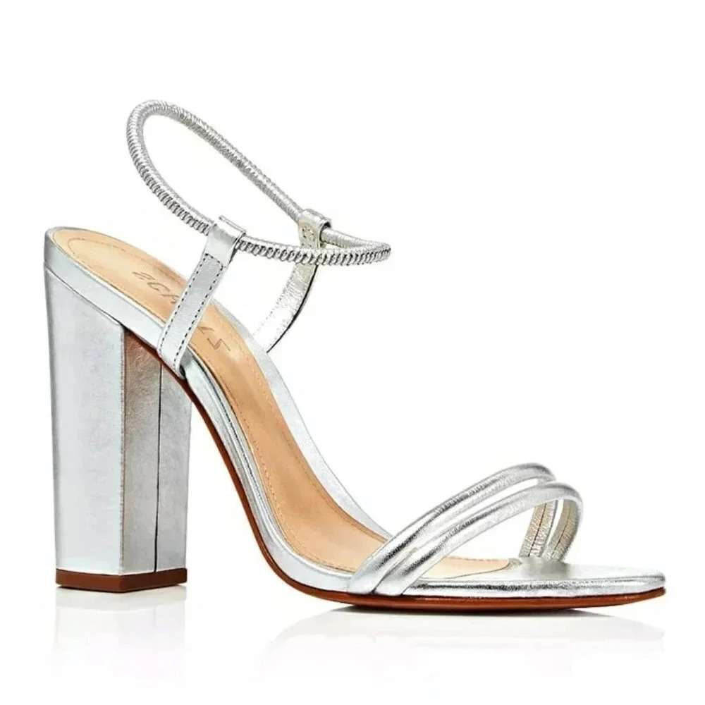 Schutz Women's Pincesa Silver Metallic High-Heel Sandals Size 9.5 B (MSRP $170) - Picture 1 of 10